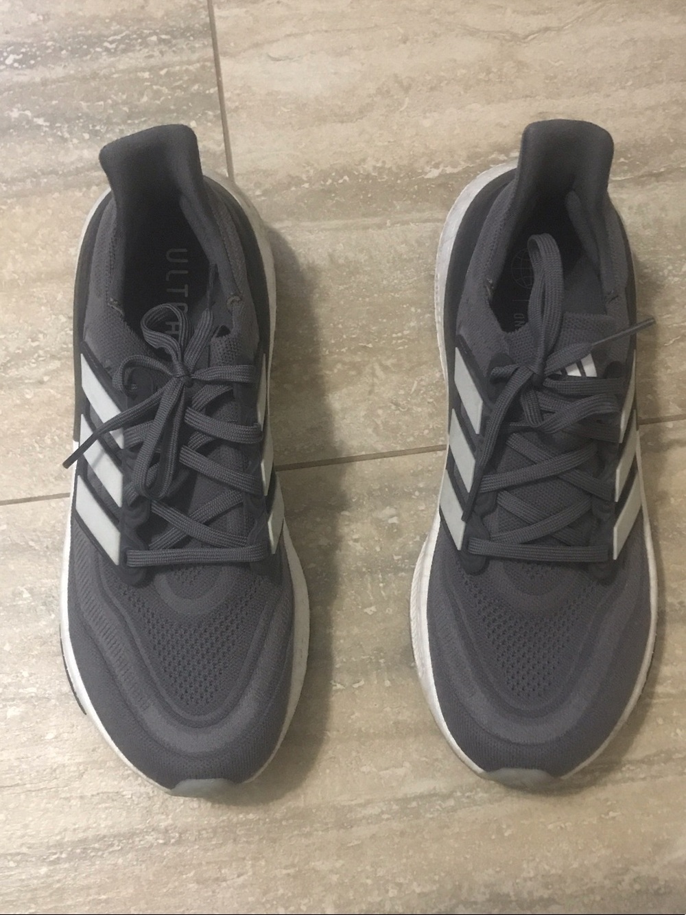 adidas Gray Running Shoes with White Stripes. Ultra Boost